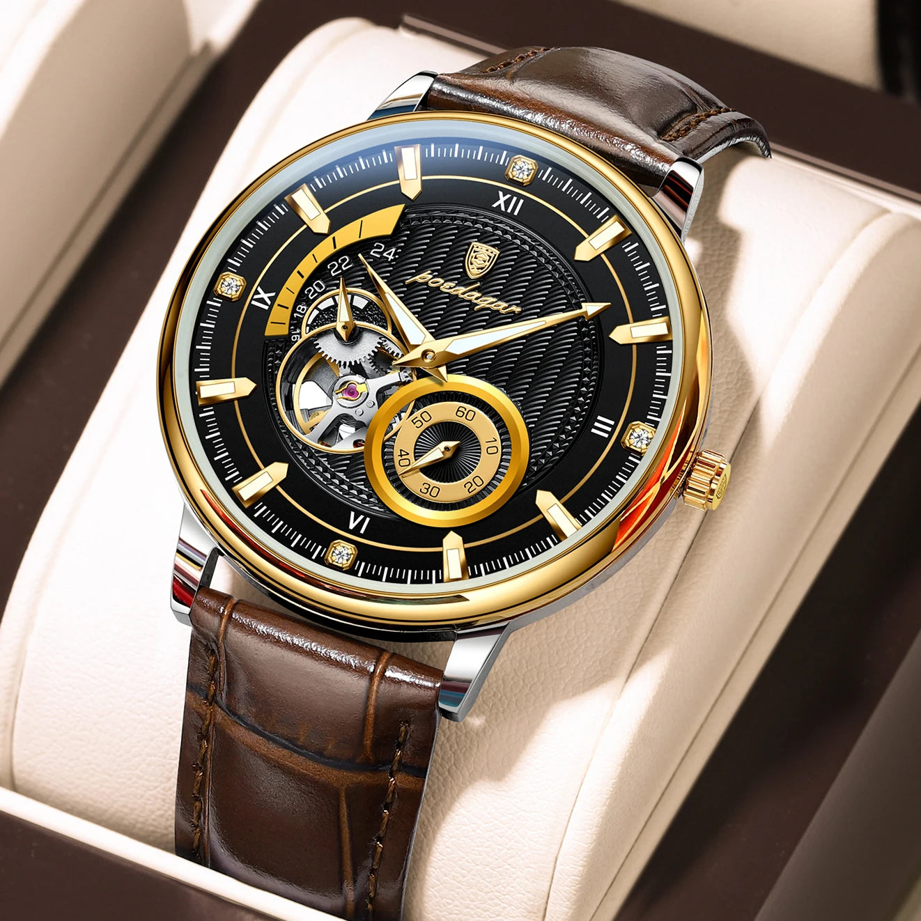 Luxury Tourbillon Men’s Watch – Automatic, Waterproof & Leather