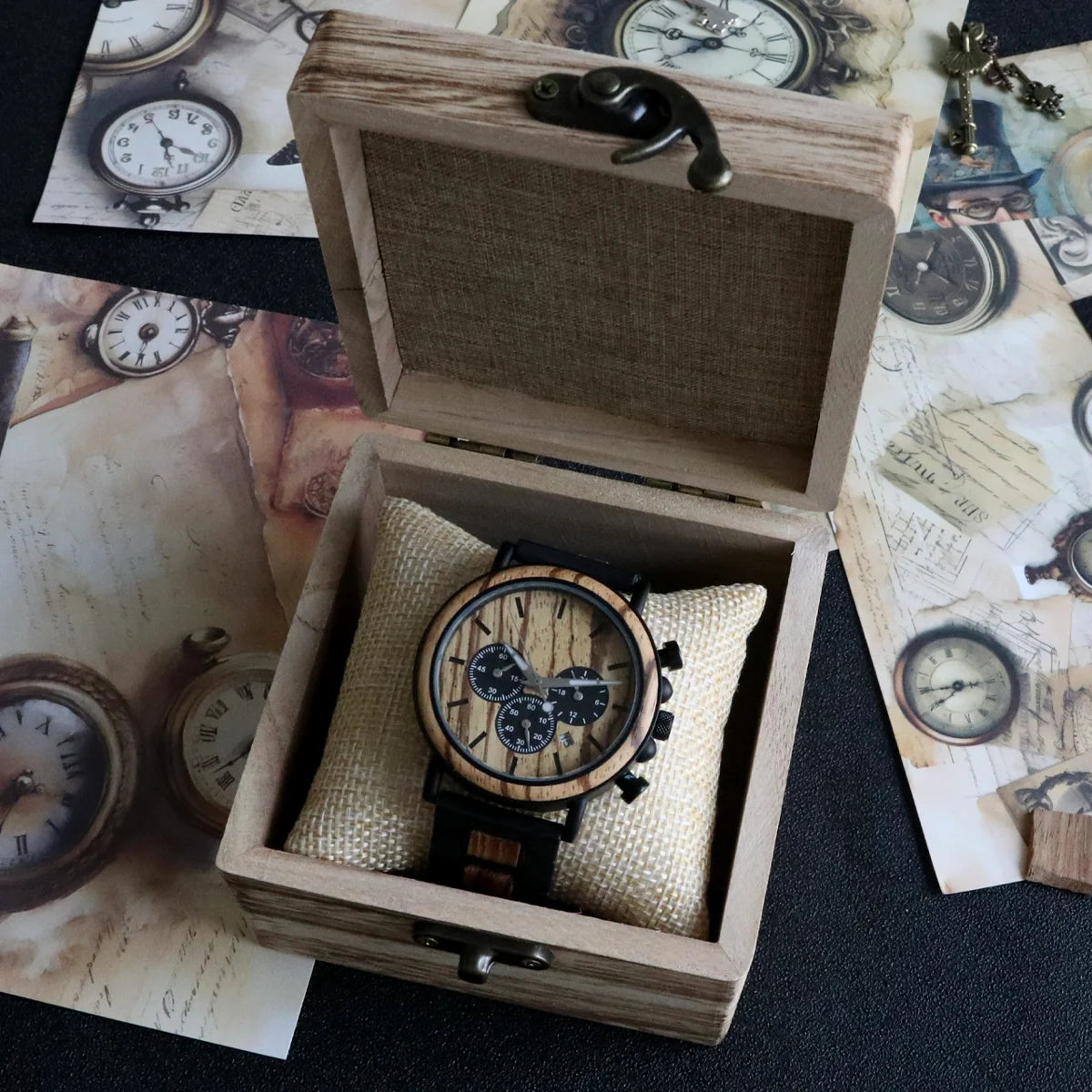 Luxury Men’s Wooden Chronograph Watch – Unique Design, Stylish Gift Timepiece