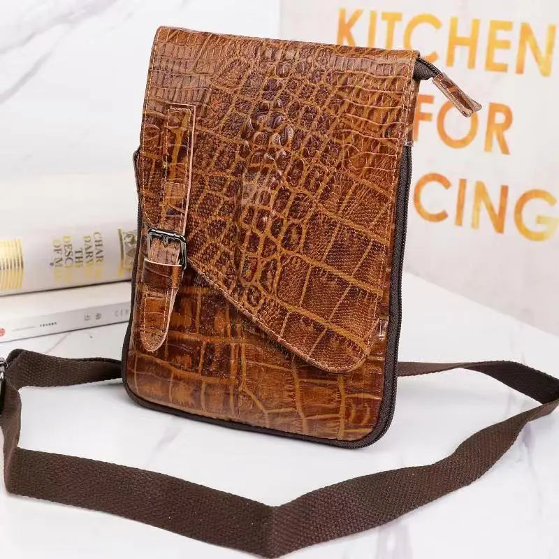 Alligator Crocodile Pattern Men’s Cow Leather Shoulder Bag