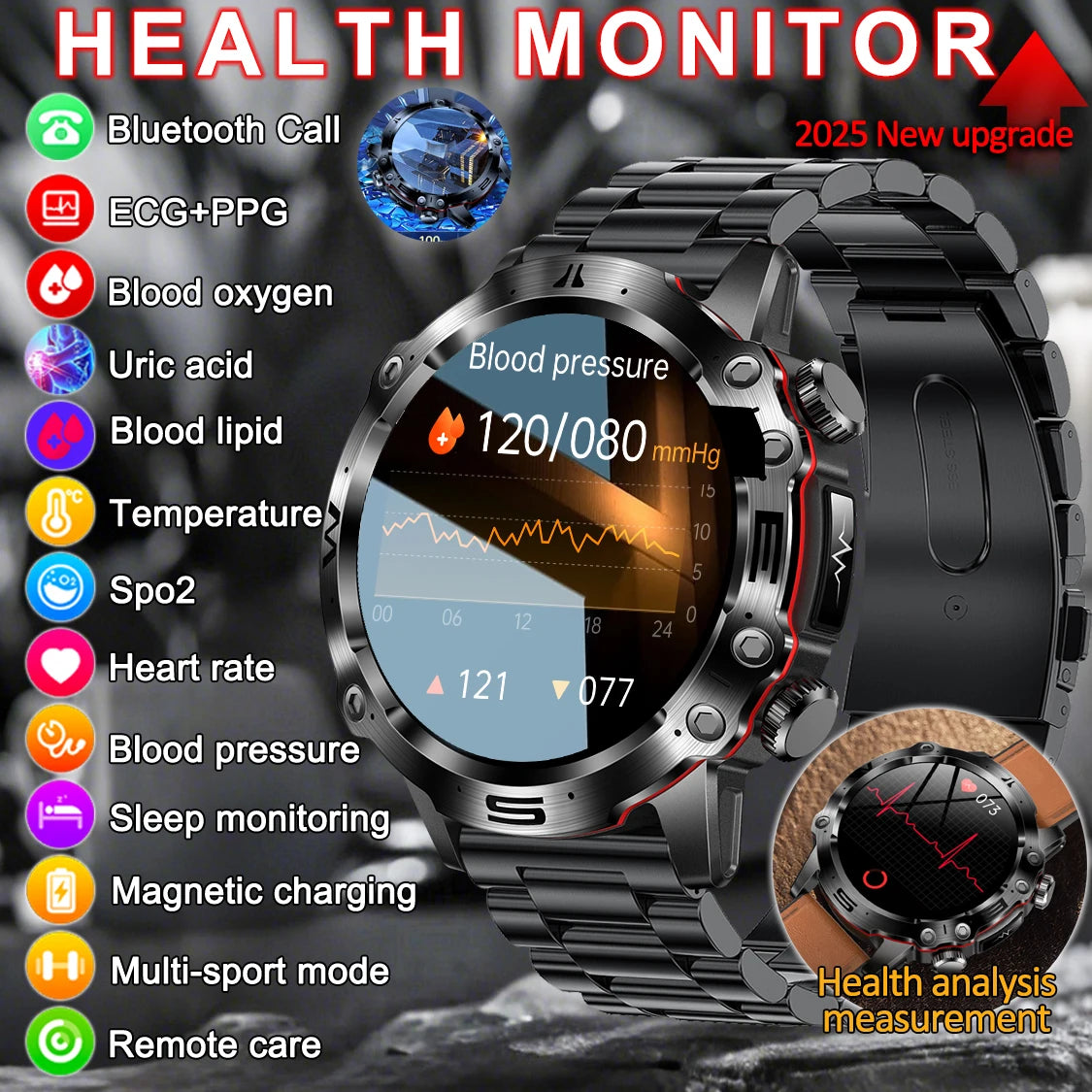 Smartwatch for Men – Health Tracker with ECG, BP, SpO2, Uric Acid