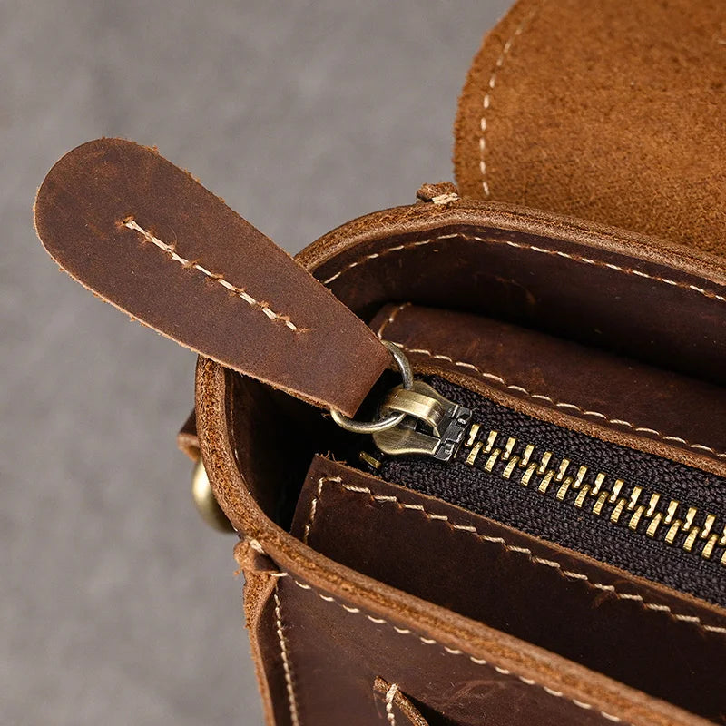 Vintage Crazy Horse Leather Men's Shoulder Crossbody Travel Bag