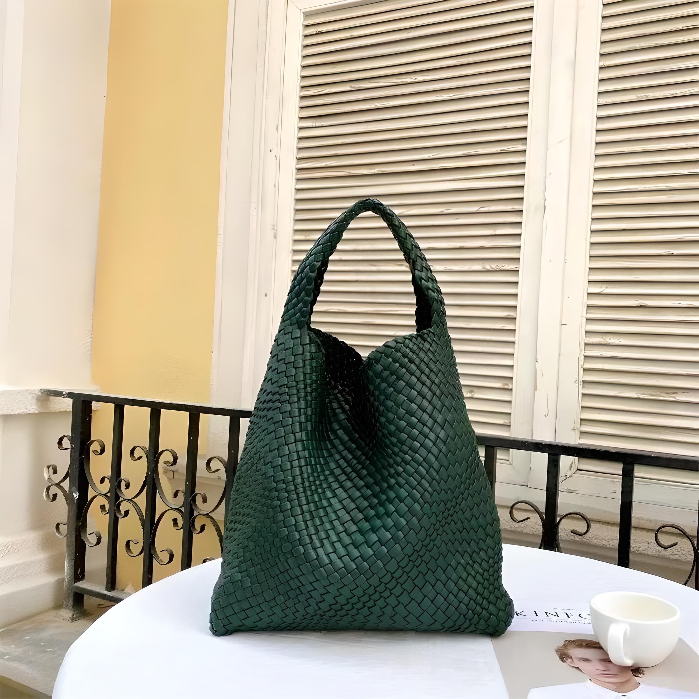 Soft PU Leather Woven Tote Handbag