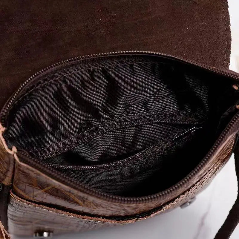 Alligator Crocodile Pattern Men’s Cow Leather Shoulder Bag