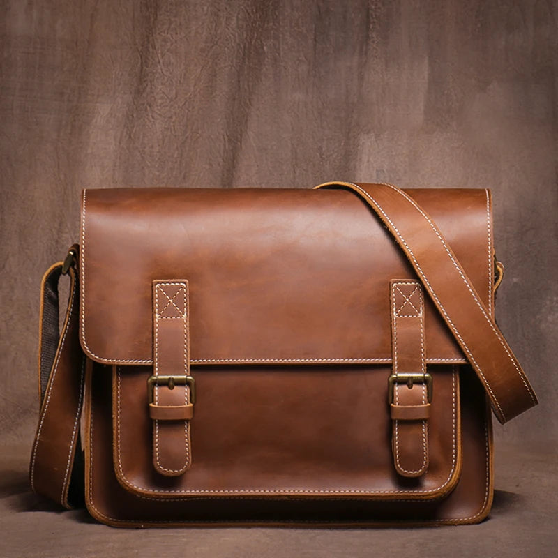 Retro Crazy Horse Leather Messenger Bag Crossbody Satchel