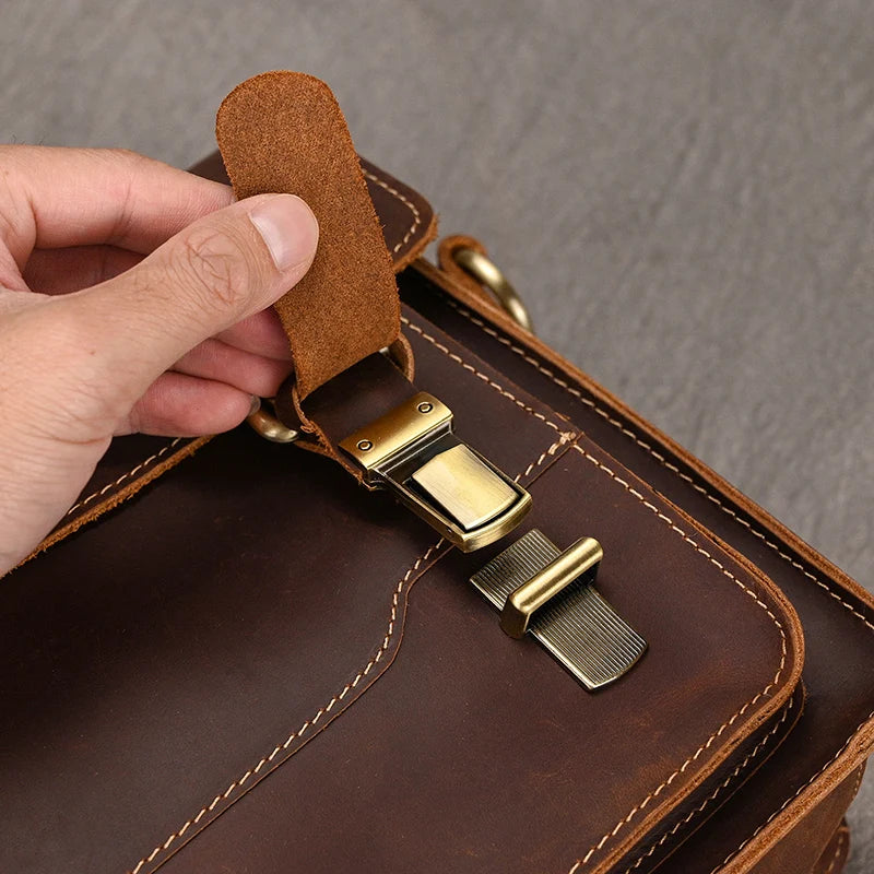 Vintage Crazy Horse Leather Men's Shoulder Crossbody Travel Bag