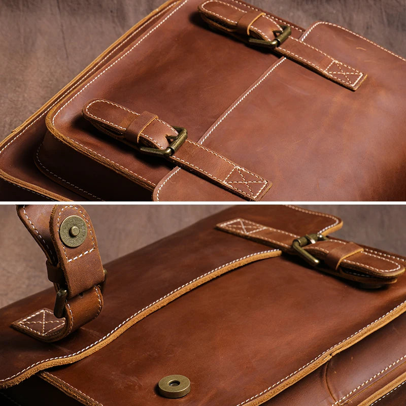 Retro Crazy Horse Leather Messenger Bag Crossbody Satchel