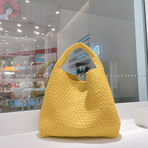 Soft PU Leather Woven Tote Handbag