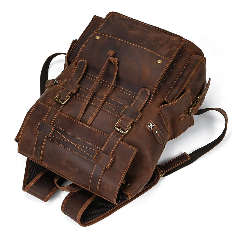 Vintage Crazy Horse Leather Backpack 15.6" Laptop Travel Daypack for Men