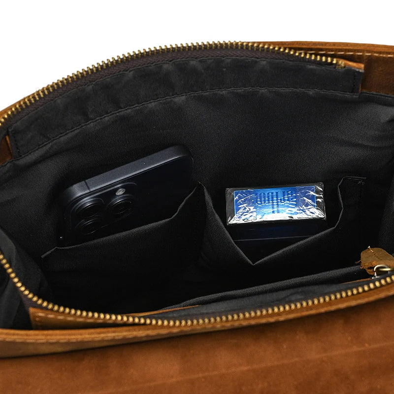 Vintage Crazy Horse Leather Backpack for Men – 15" Laptop Business Travel Bag