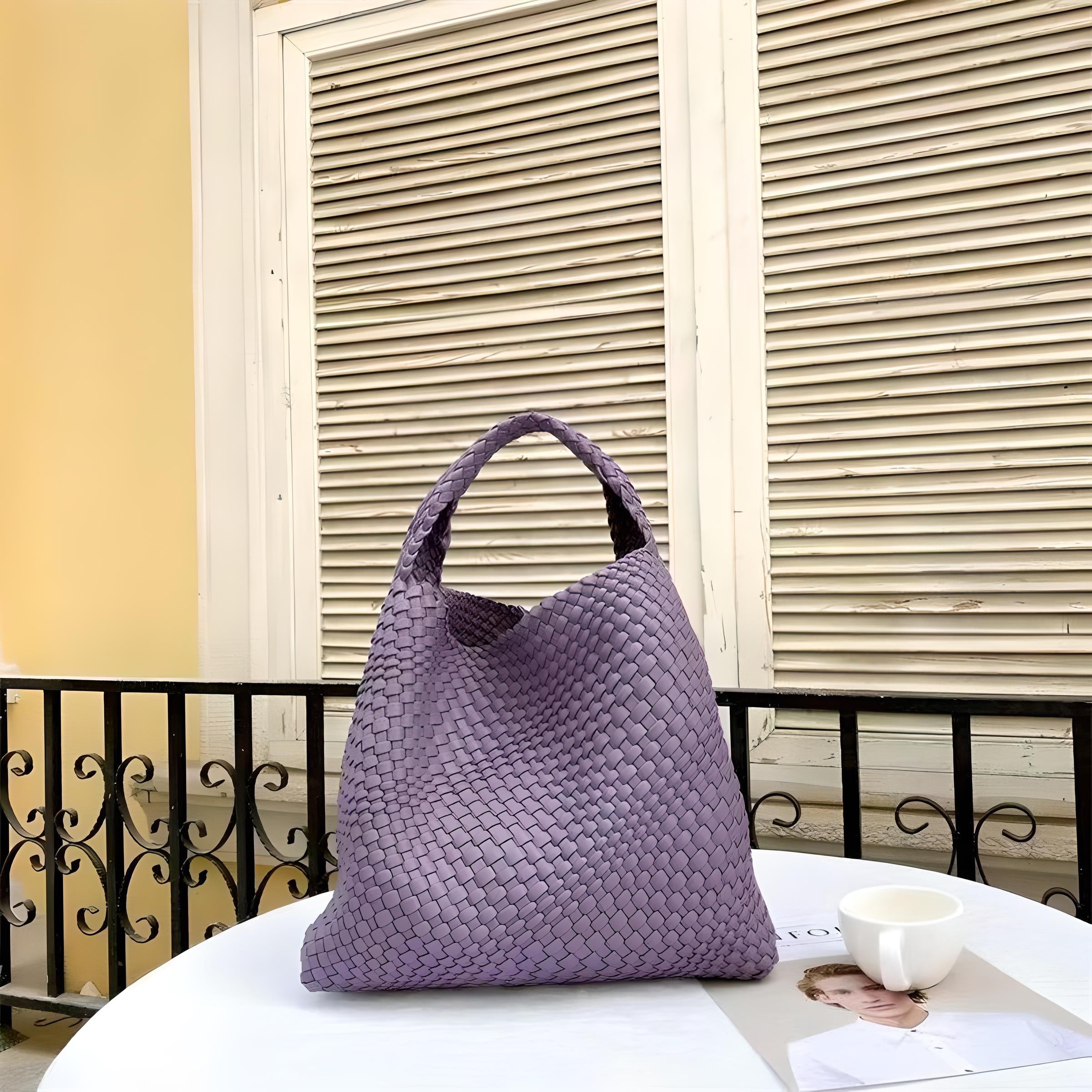 Soft PU Leather Woven Tote Handbag