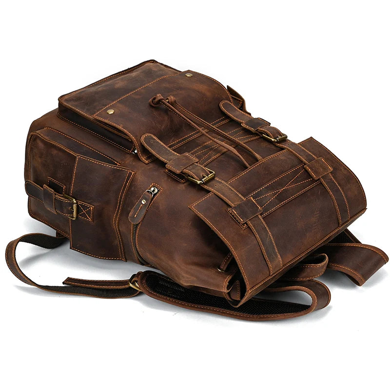 Vintage Crazy Horse Leather Backpack 15.6" Laptop Travel Daypack for Men