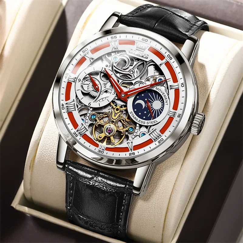 Luxury Men’s Skeleton Automatic Leather Waterproof Mechanical Watch