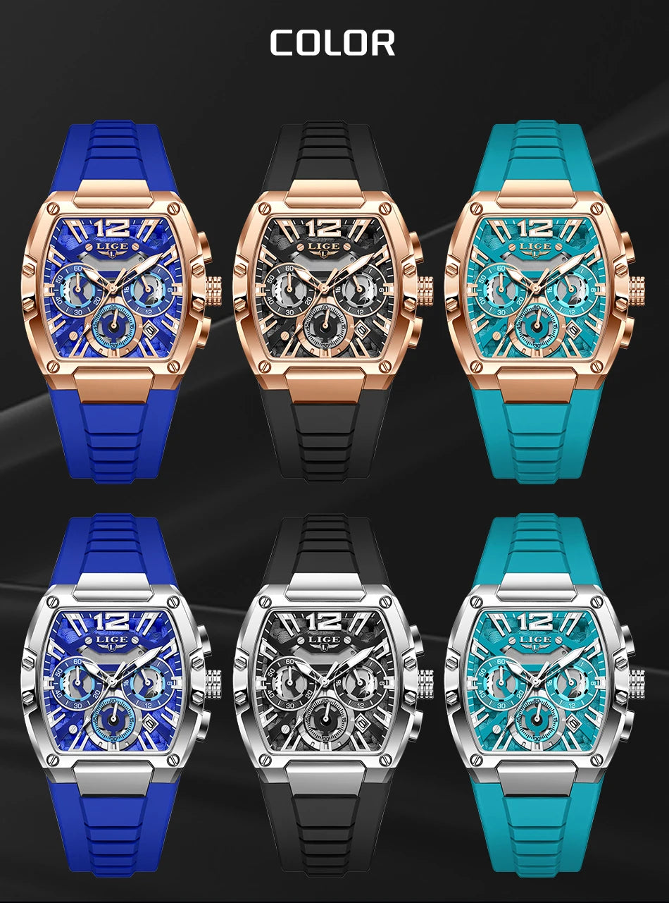 Men’s Sport Chronograph Watch with Calendar & Silicone Strap Quartz