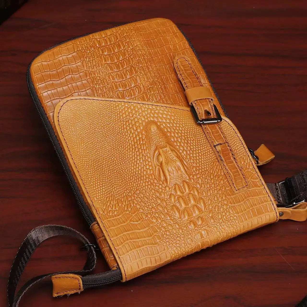 Alligator Crocodile Pattern Men’s Cow Leather Shoulder Bag