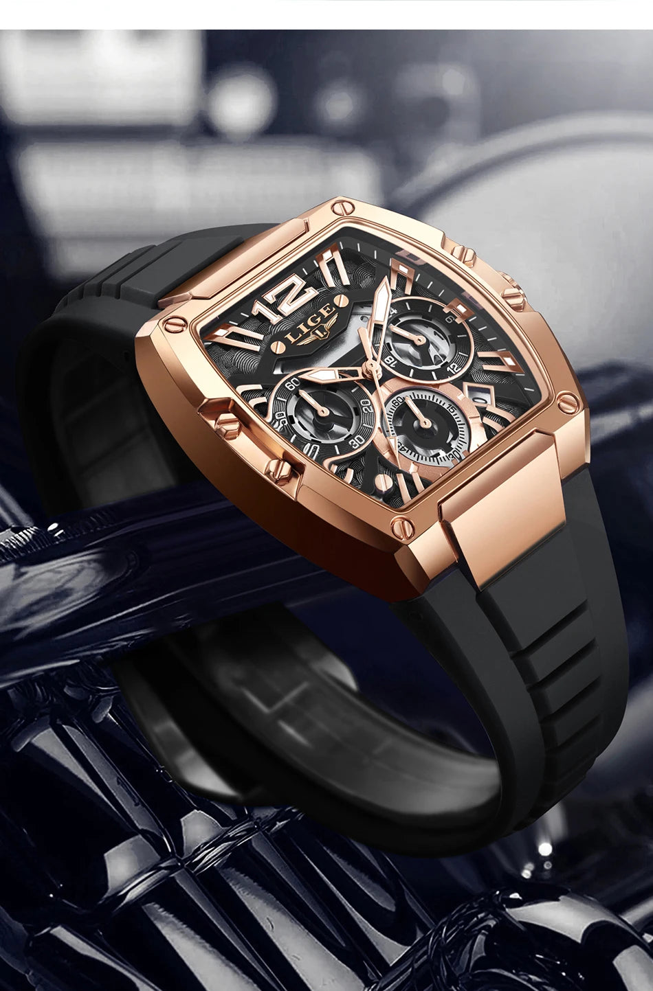 Men’s Sport Chronograph Watch with Calendar & Silicone Strap Quartz
