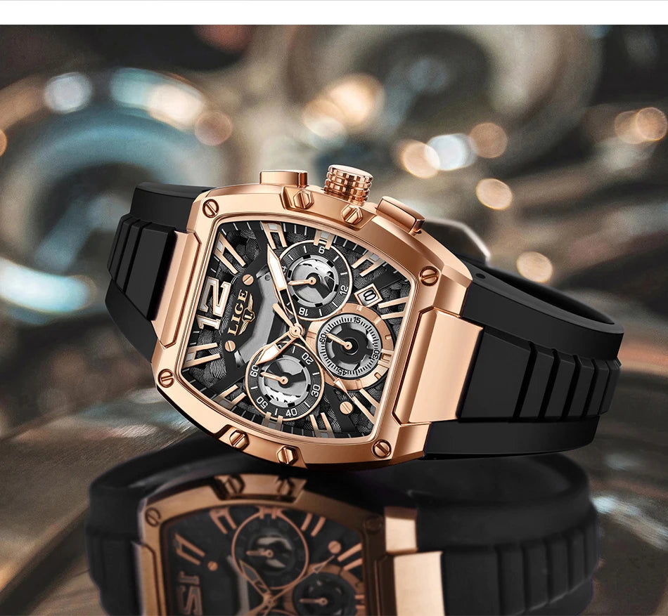 Men’s Sport Chronograph Watch with Calendar & Silicone Strap Quartz