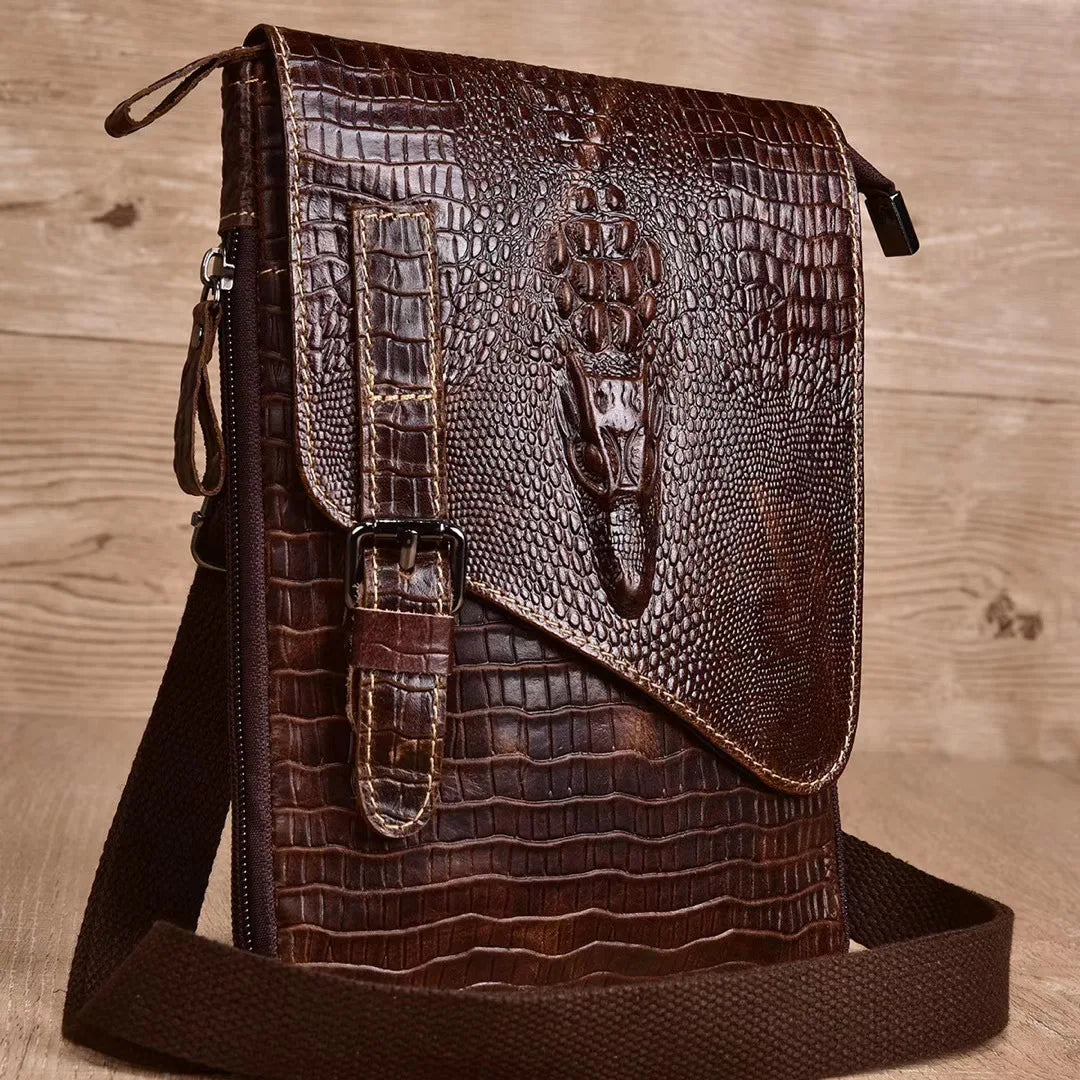 Alligator Crocodile Pattern Men’s Cow Leather Shoulder Bag