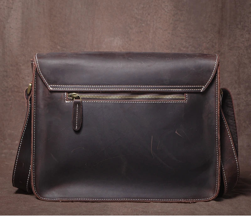 Retro Crazy Horse Leather Messenger Bag Crossbody Satchel