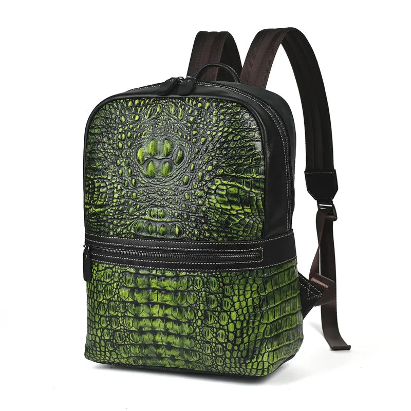 Premium Retro Cowhide Backpack with Crocodile Pattern – Business & Travel