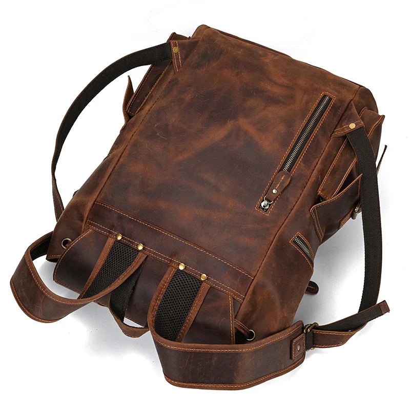 Vintage Crazy Horse Leather Backpack 15.6" Laptop Travel Daypack for Men