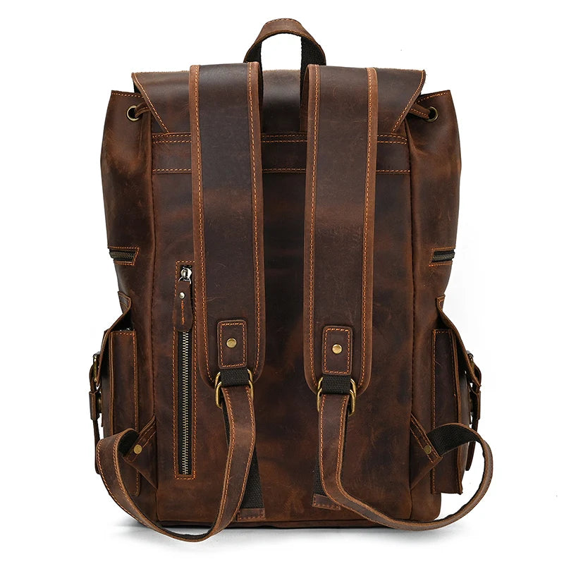 Vintage Crazy Horse Leather Backpack 15.6" Laptop Travel Daypack for Men