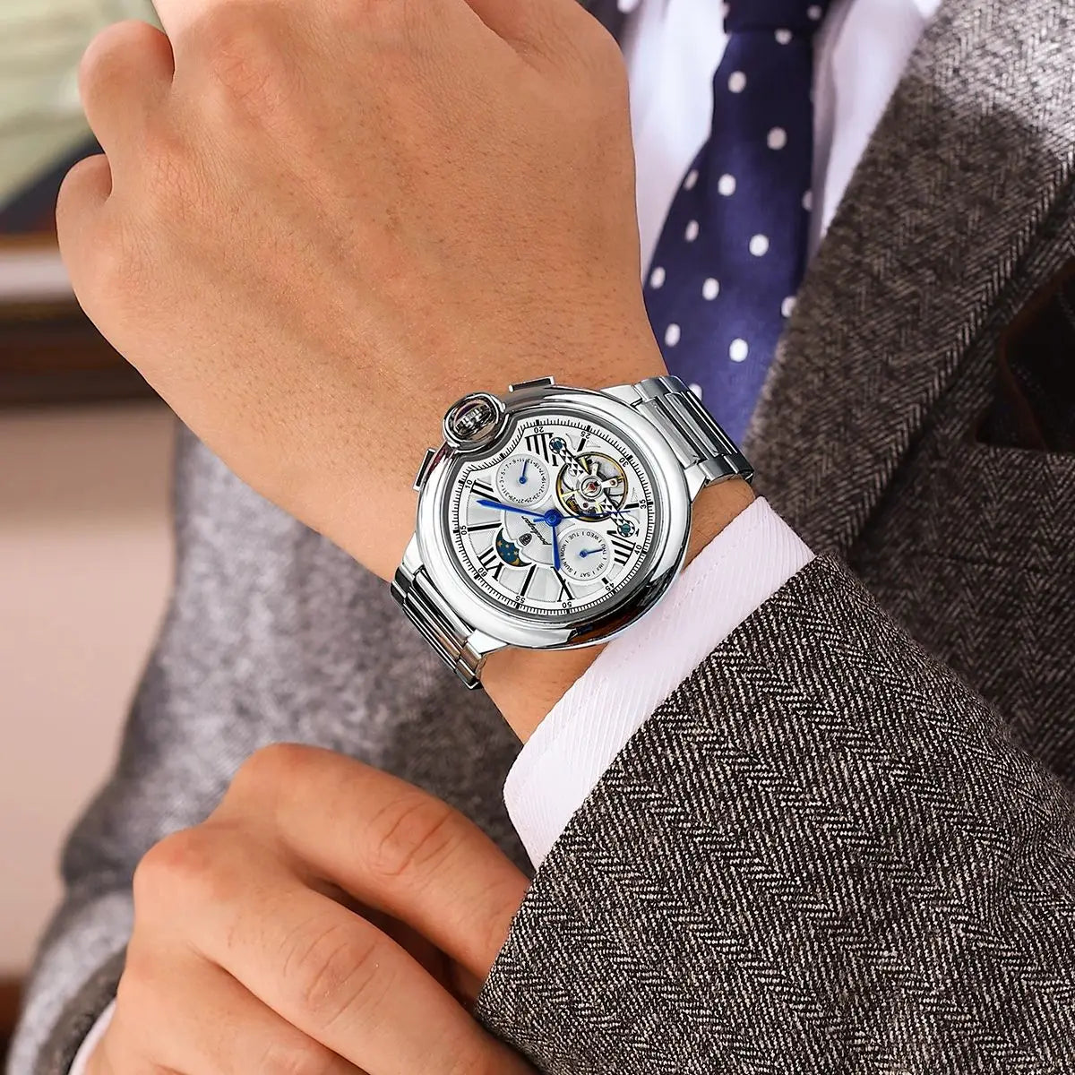 Luxury Men’s Automatic Tourbillon Watch – Waterproof & Stainless Steel