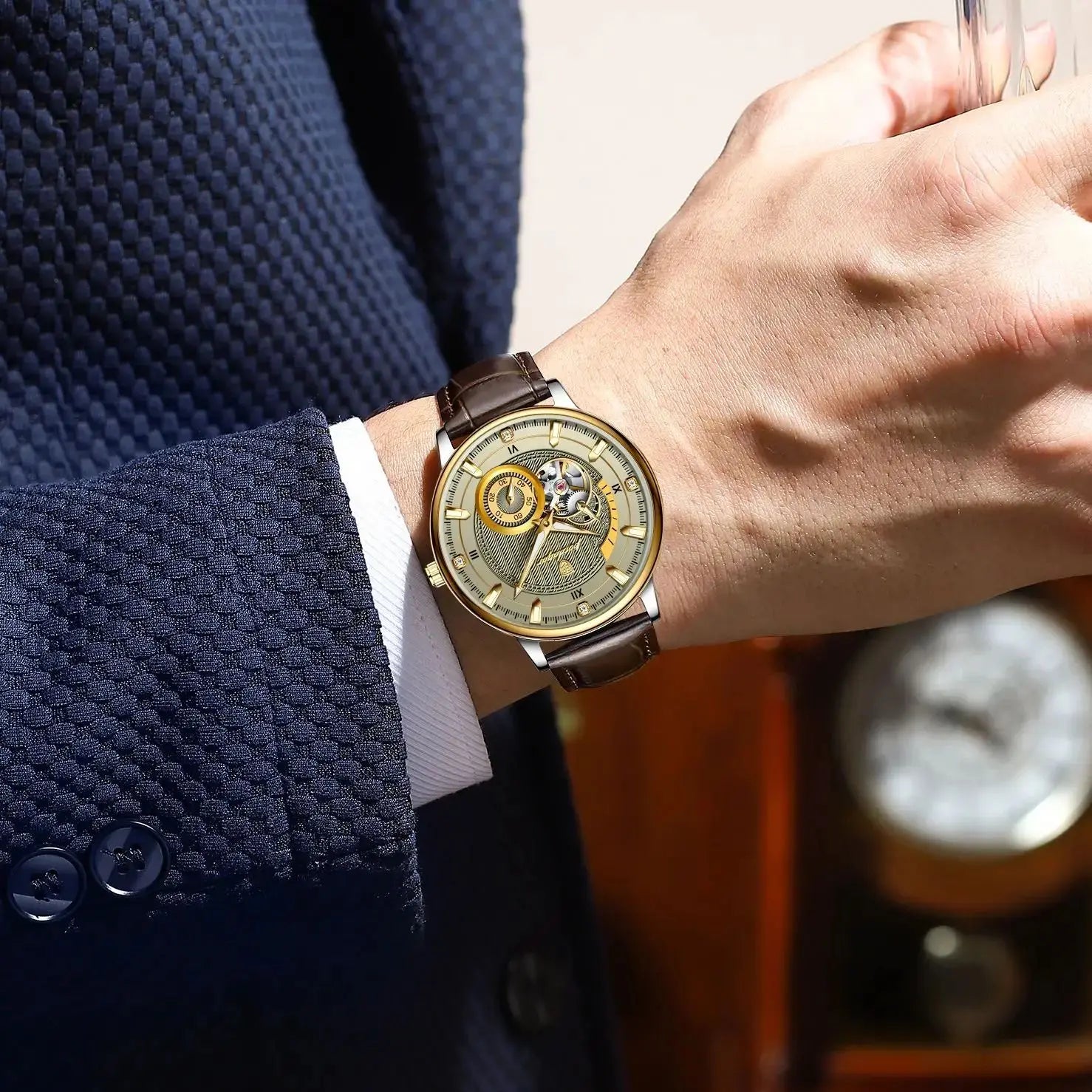 Luxury Tourbillon Men’s Watch – Automatic, Waterproof & Leather