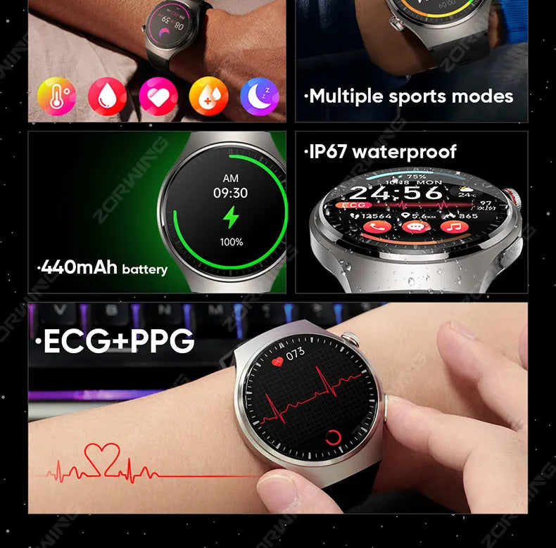 MT200 Smart Watch AMOLED ECG PPG Heart Rate BP Temp Fitness Tracker