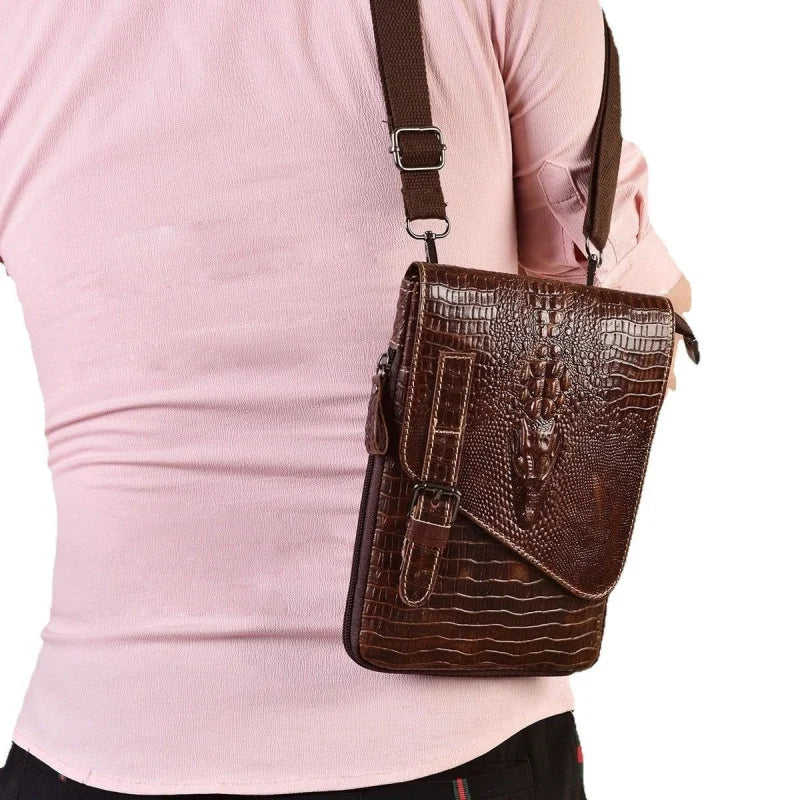 Alligator Crocodile Pattern Men’s Cow Leather Shoulder Bag