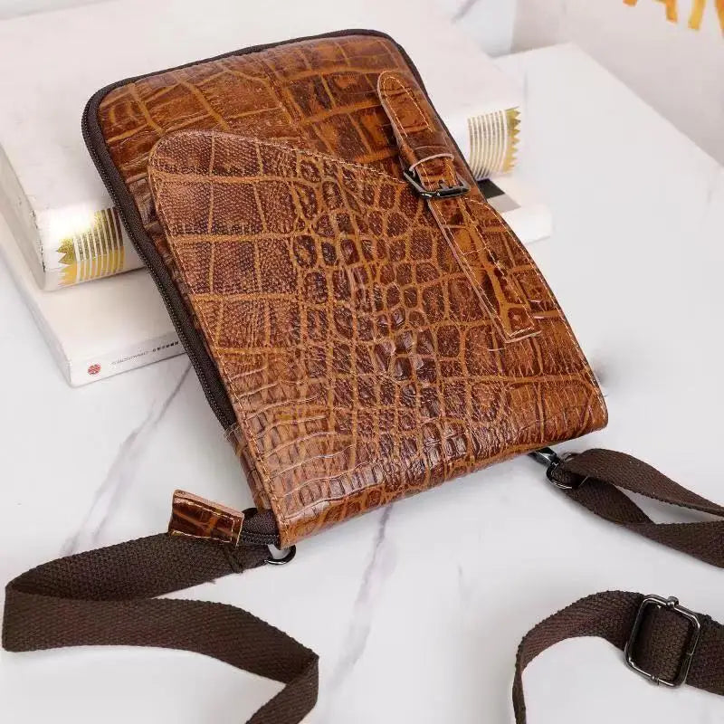 Alligator Crocodile Pattern Men’s Cow Leather Shoulder Bag