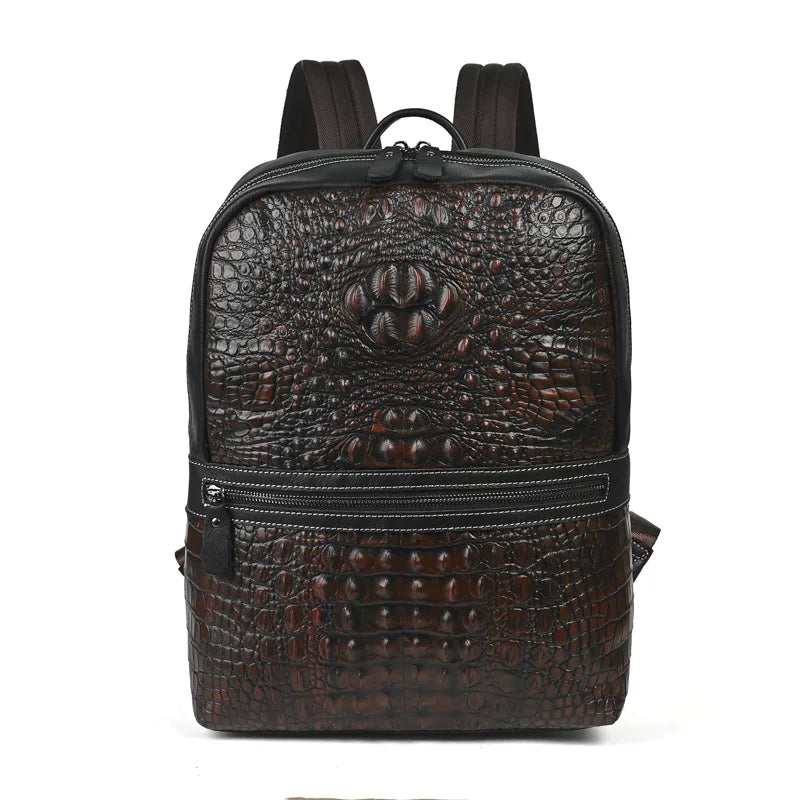 Premium Retro Cowhide Backpack with Crocodile Pattern – Business & Travel