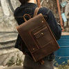 Vintage Crazy Horse Leather Backpack for Men – 15" Laptop Business Travel Bag