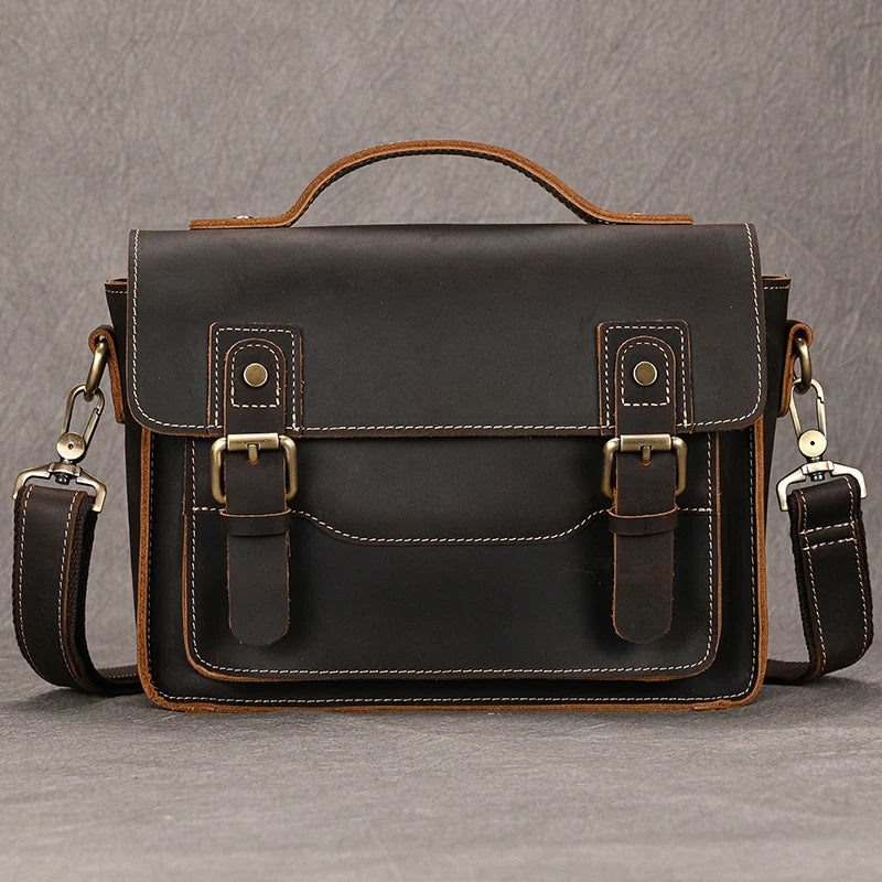 Vintage Crazy Horse Leather Men's Shoulder Crossbody Travel Bag