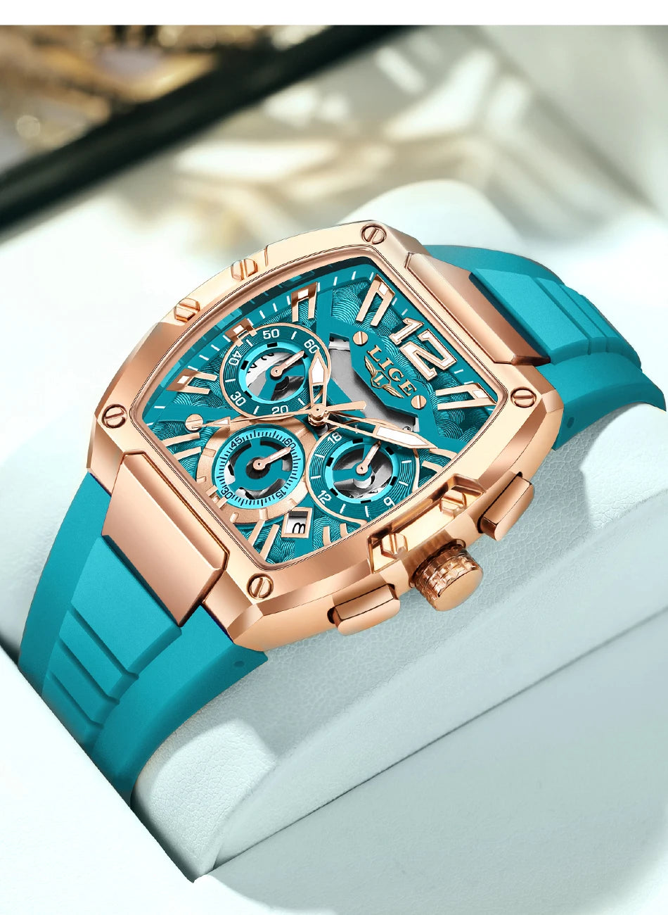 Men’s Sport Chronograph Watch with Calendar & Silicone Strap Quartz