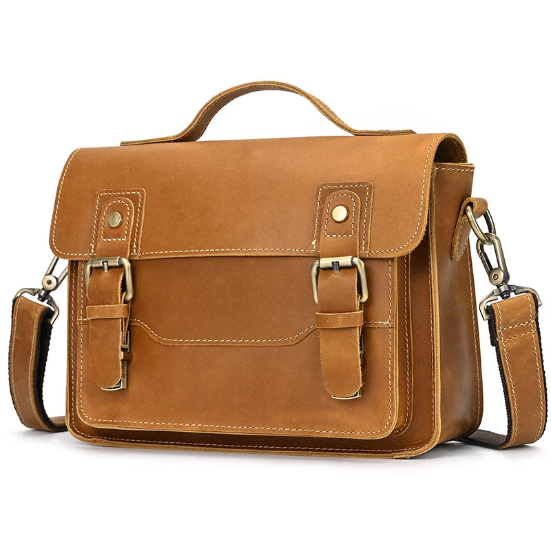 Vintage Crazy Horse Leather Men's Shoulder Crossbody Travel Bag