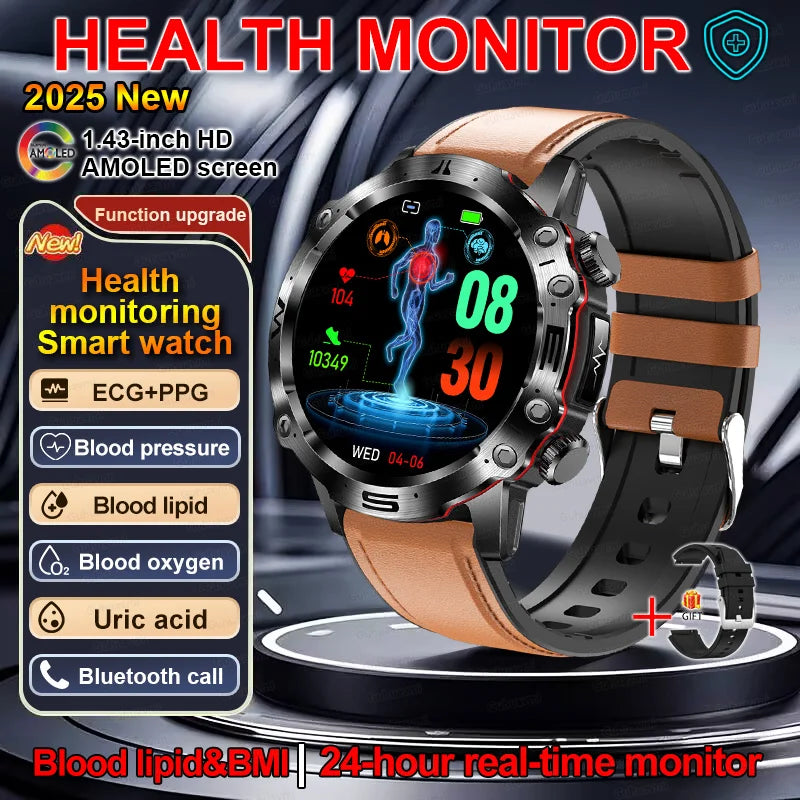 Smartwatch for Men – Health Tracker with ECG, BP, SpO2, Uric Acid