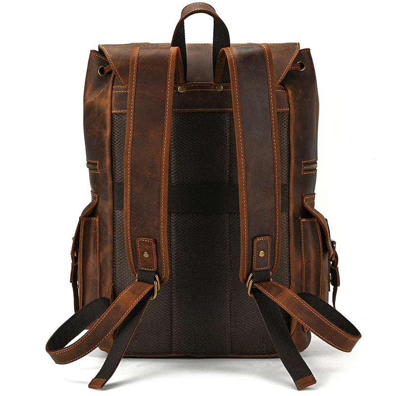 Vintage Crazy Horse Leather Backpack 15.6" Laptop Travel Daypack for Men