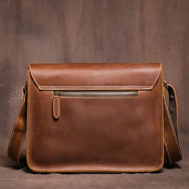 Retro Crazy Horse Leather Messenger Bag Crossbody Satchel