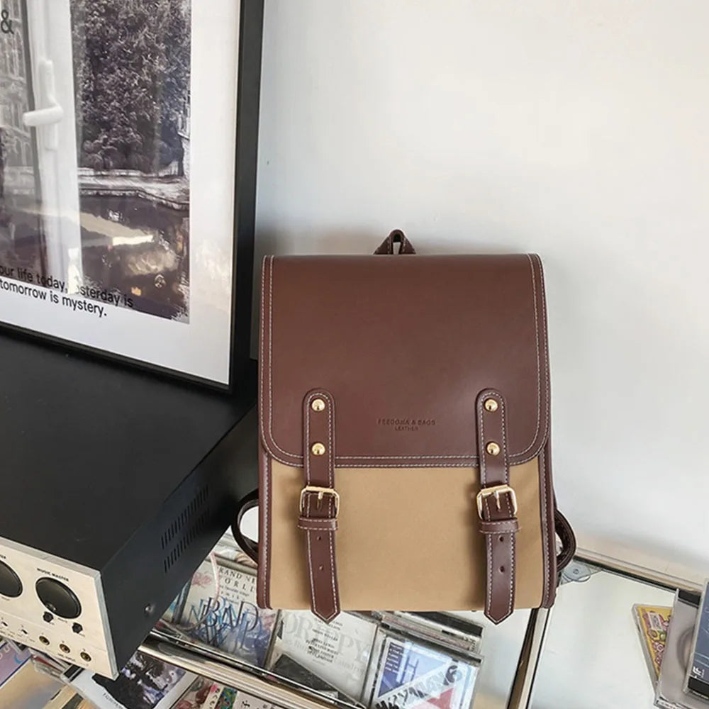 Japanese PU Leather School Laptop Backpack – Stylish Travel Bag for Students