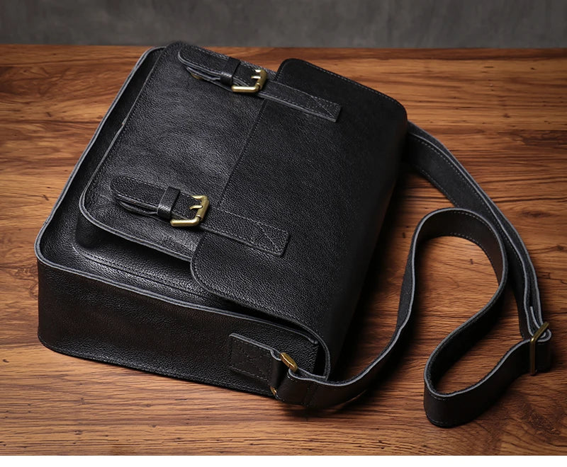 Retro Crazy Horse Leather Messenger Bag Crossbody Satchel