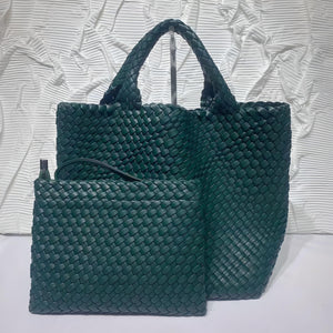 Soft PU Leather Woven Tote Handbag