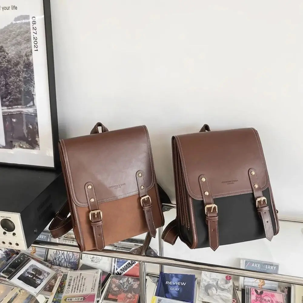 Japanese PU Leather School Laptop Backpack – Stylish Travel Bag for Students