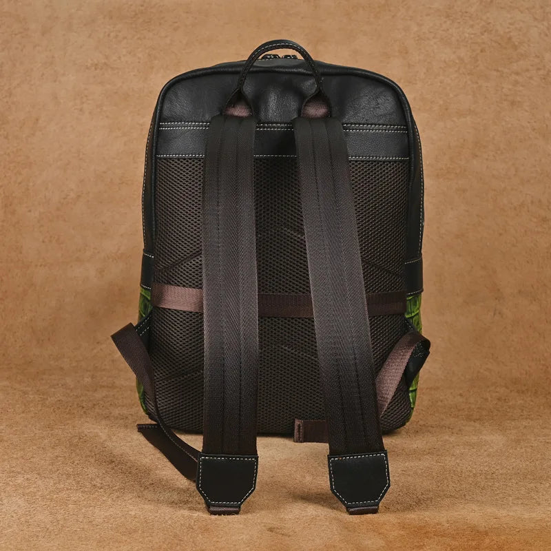Premium Retro Cowhide Backpack with Crocodile Pattern – Business & Travel