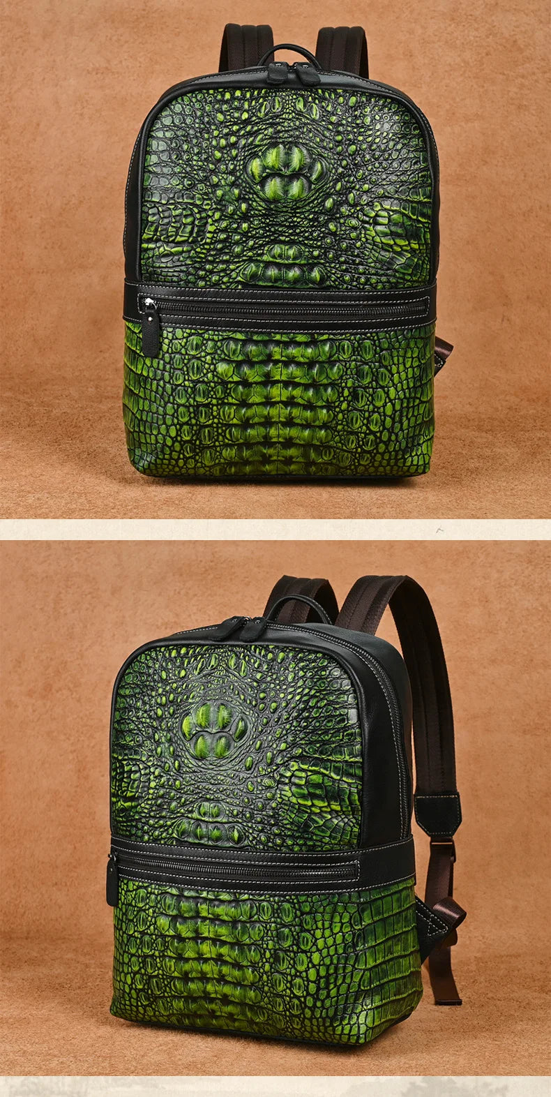 Premium Retro Cowhide Backpack with Crocodile Pattern – Business & Travel