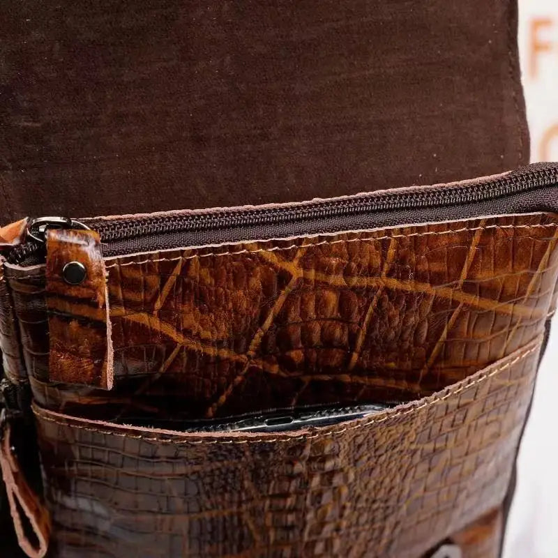 Alligator Crocodile Pattern Men’s Cow Leather Shoulder Bag