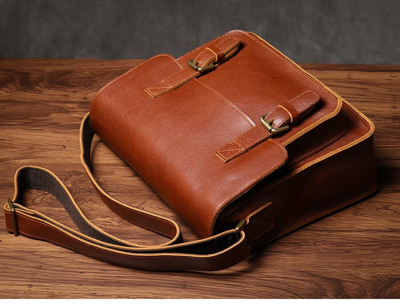 Retro Crazy Horse Leather Messenger Bag Crossbody Satchel