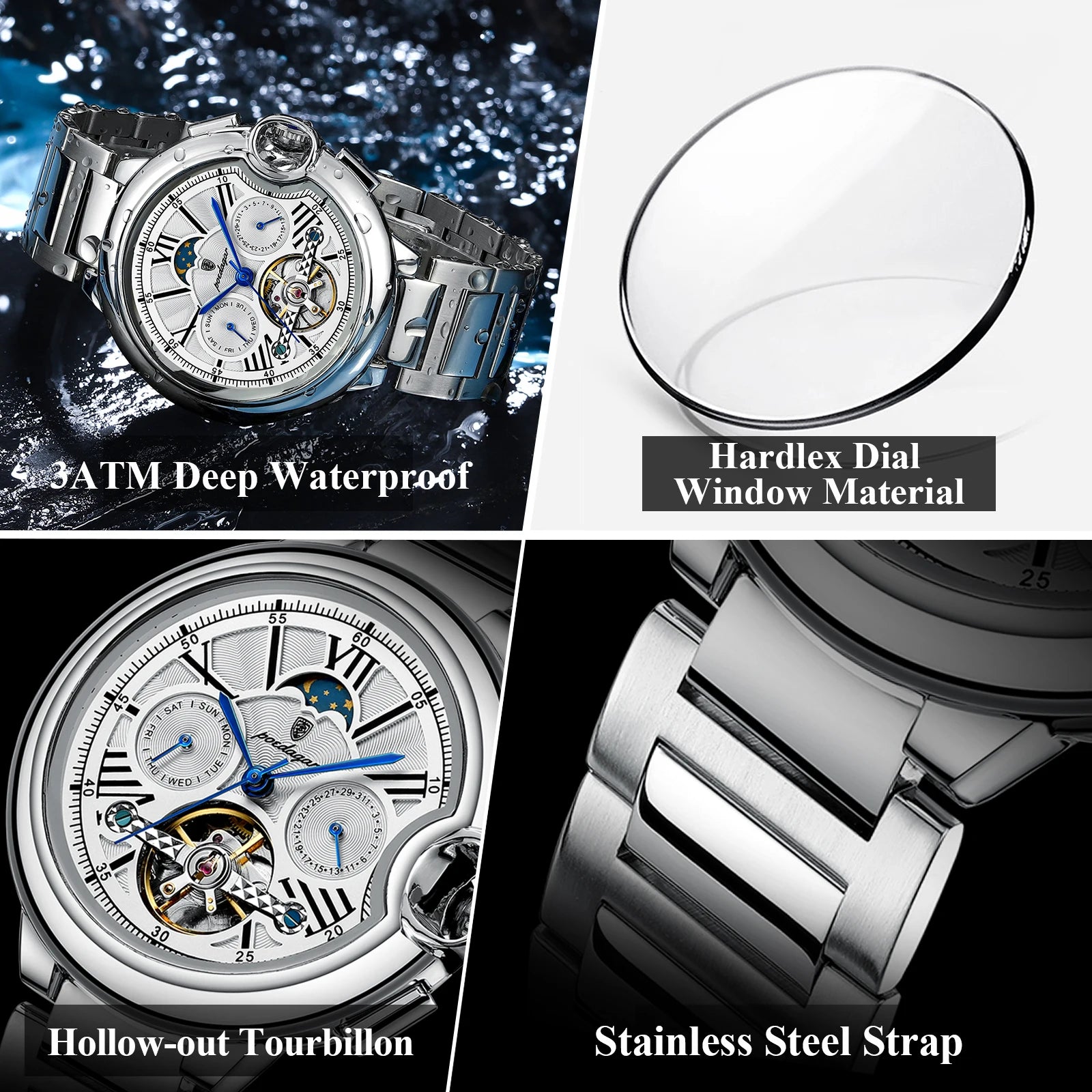 Luxury Men’s Automatic Tourbillon Watch – Waterproof & Stainless Steel