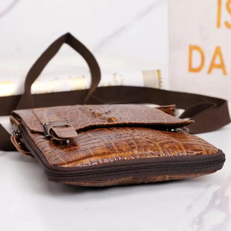 Alligator Crocodile Pattern Men’s Cow Leather Shoulder Bag