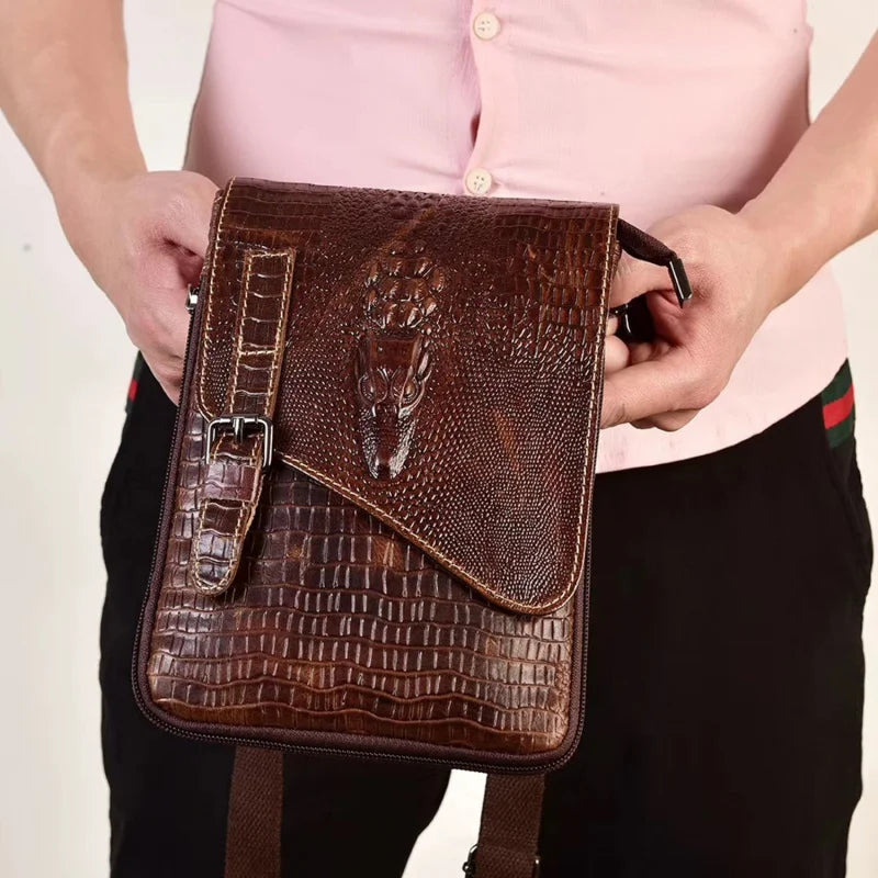 Alligator Crocodile Pattern Men’s Cow Leather Shoulder Bag
