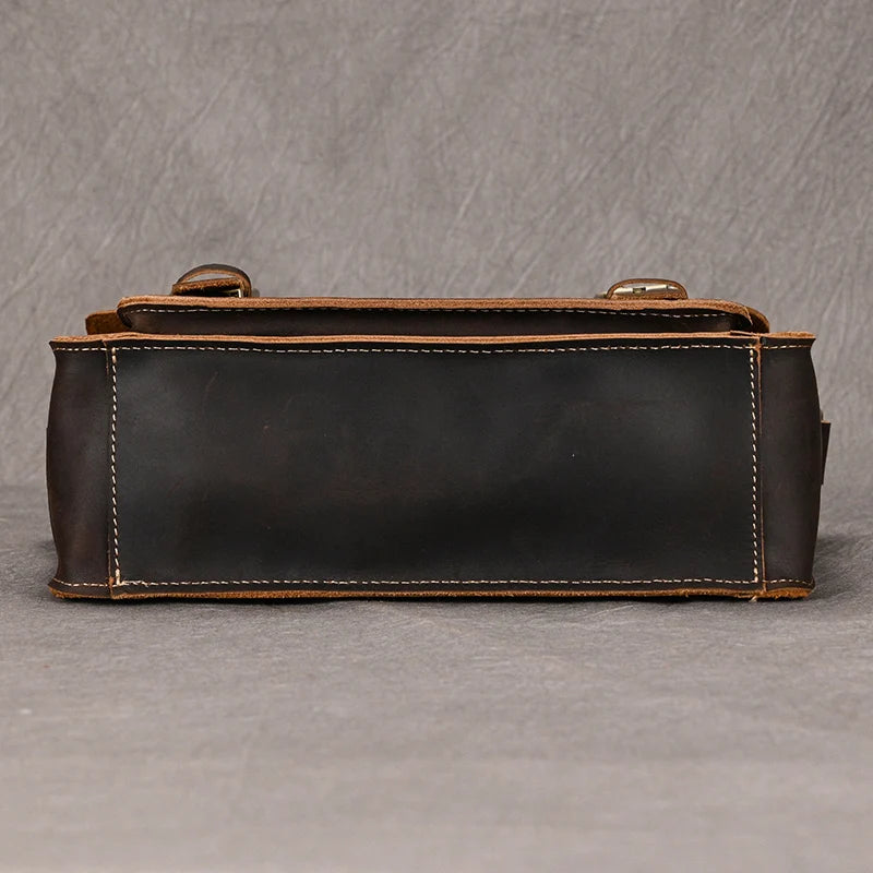 Vintage Crazy Horse Leather Men's Shoulder Crossbody Travel Bag